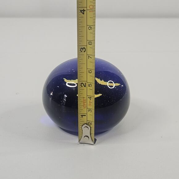 Vintage Mid-Century Yellow Blue Clear Bubbles Elliptic Sphere Face Paperweight - Picture 7 of 7